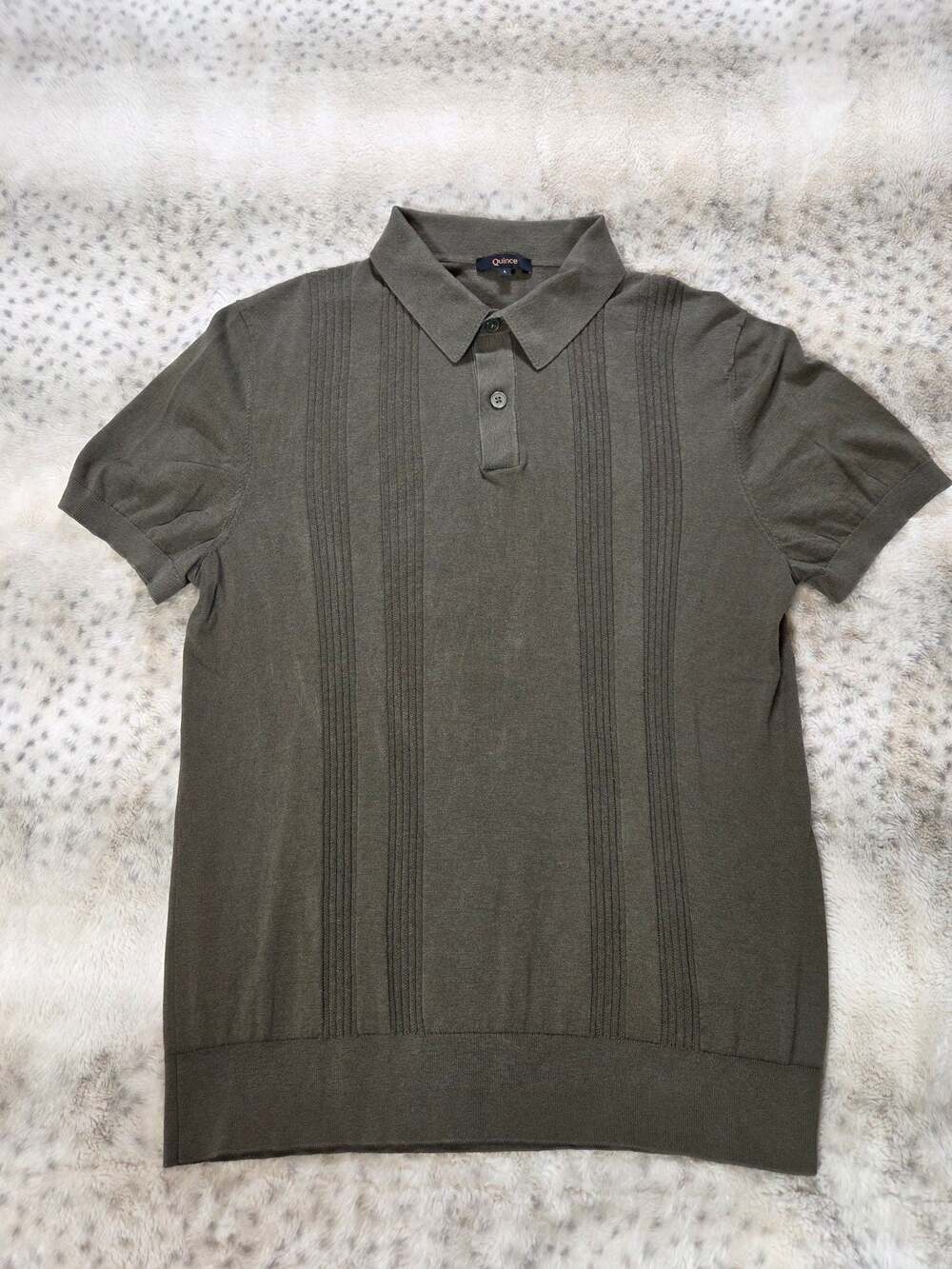 Quince Men’s L Silk Organic Cotton Ribbed Sweater Polo Olive Green Quiet Luxury